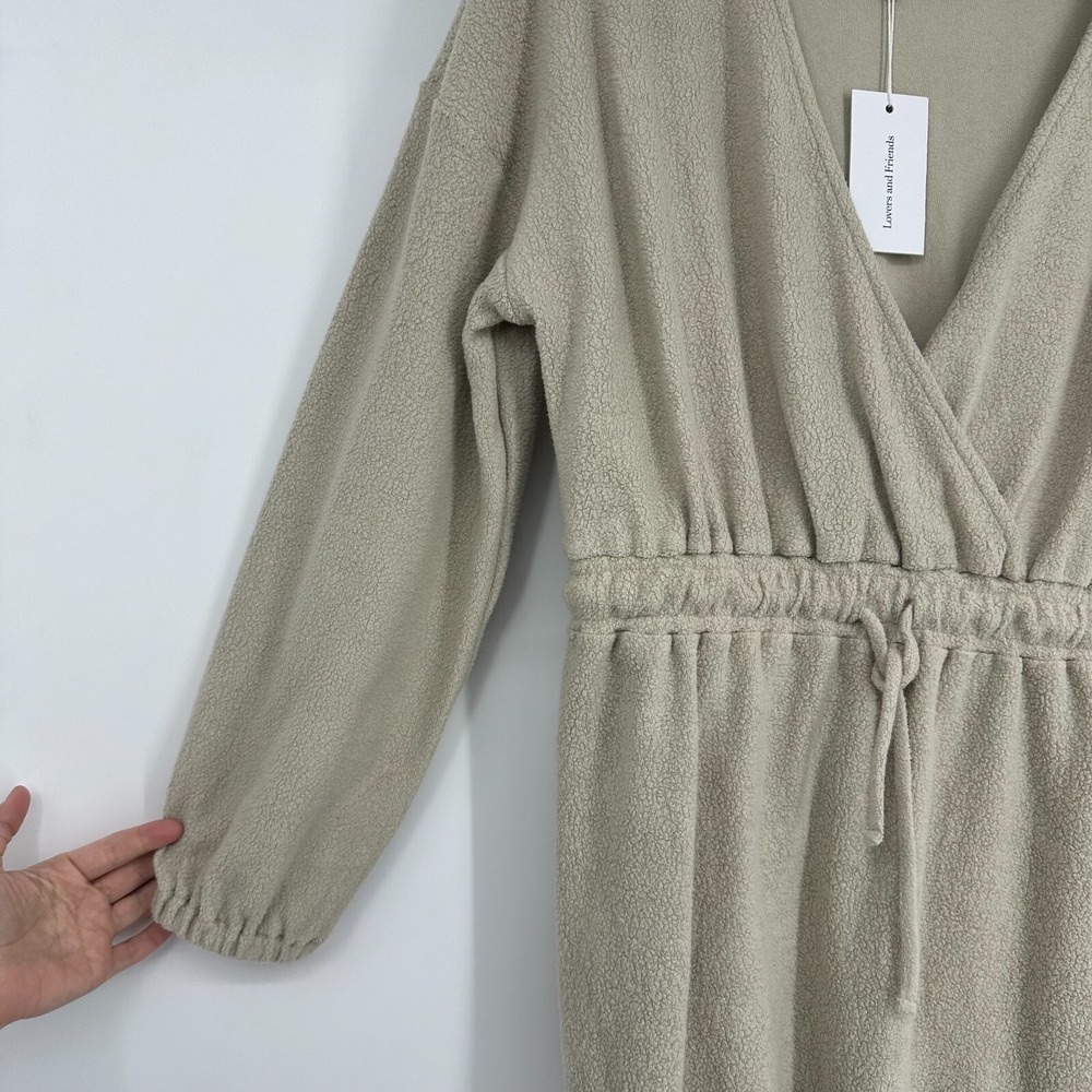 NWT Lovers & Friends Long Sleeve Drawstring Waist Sweater Mini Dress Tan XL - Picture 4 of 8